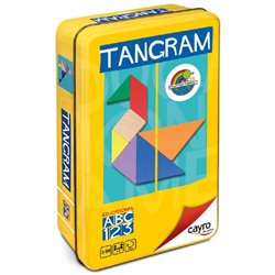 TANGRAM (MADERA FSC) DE COLORES EN CAJA DE METAL