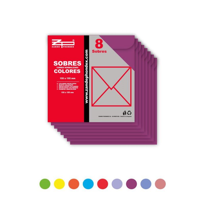 PACK 8 SOBRES 115X115MM COLORES SURTIDOS