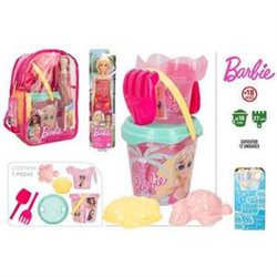 CUBO DE PLAYA BARBIE 18 CM CON ACCESORIOS Y MUÑECA BARBIE EN MOCHILA