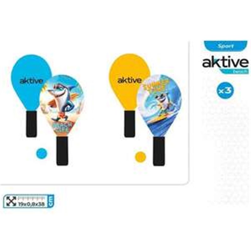 PALAS PLAYA MADERA PARA NIÑOS ALOHA SURF AKTIVE CON PELOTA 38X0,5X9CM  - MODELOS SURTIDOS