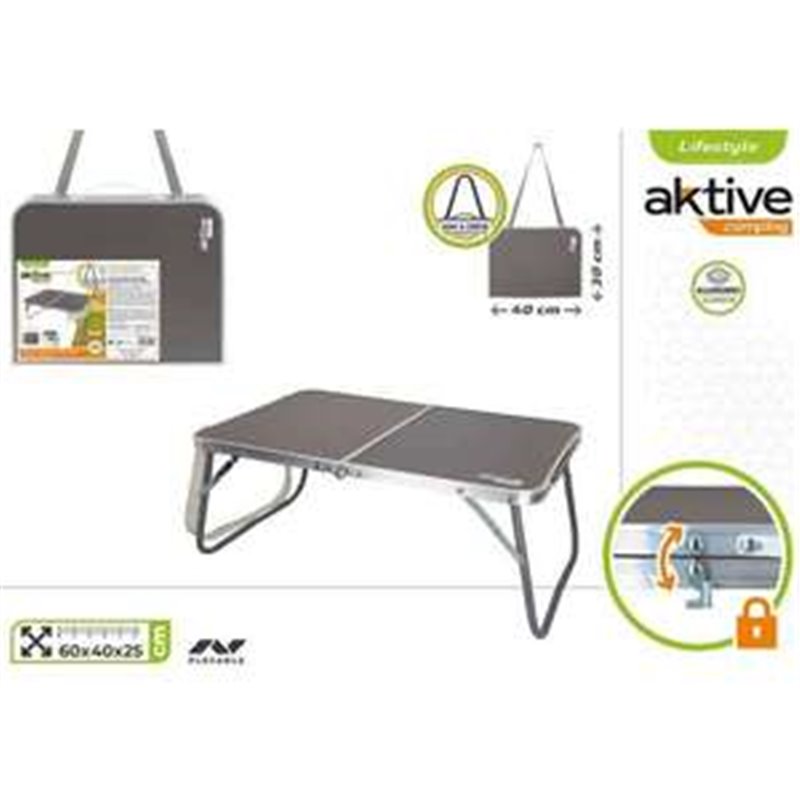 MESA DE CAMPING PLEGABLE DE ALUMINIO COLOR ANTRACITA 60X40X25CM