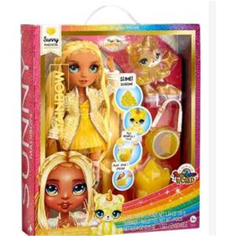 MUÑECA SUNNY ARTICULADA RAINBOW WORLD 22 CM. CON MASCOTA Y ACCESORIOS.