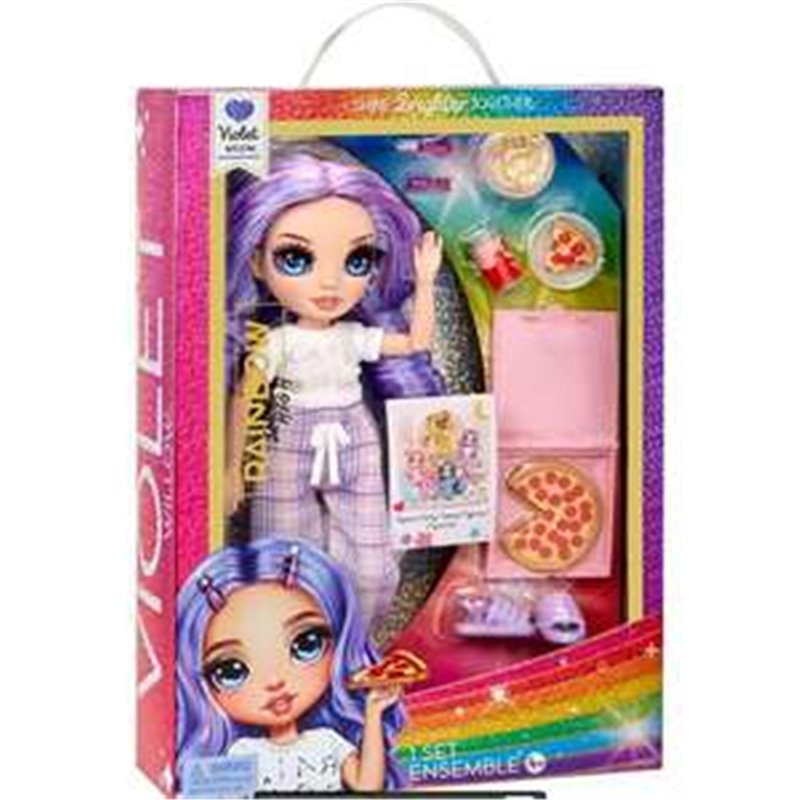 MUÑECA VIOLET RAINBOW HIG JUNIOR HIGH FIESTA DE PIJAMAS CON ACCESORIOS 22 CM