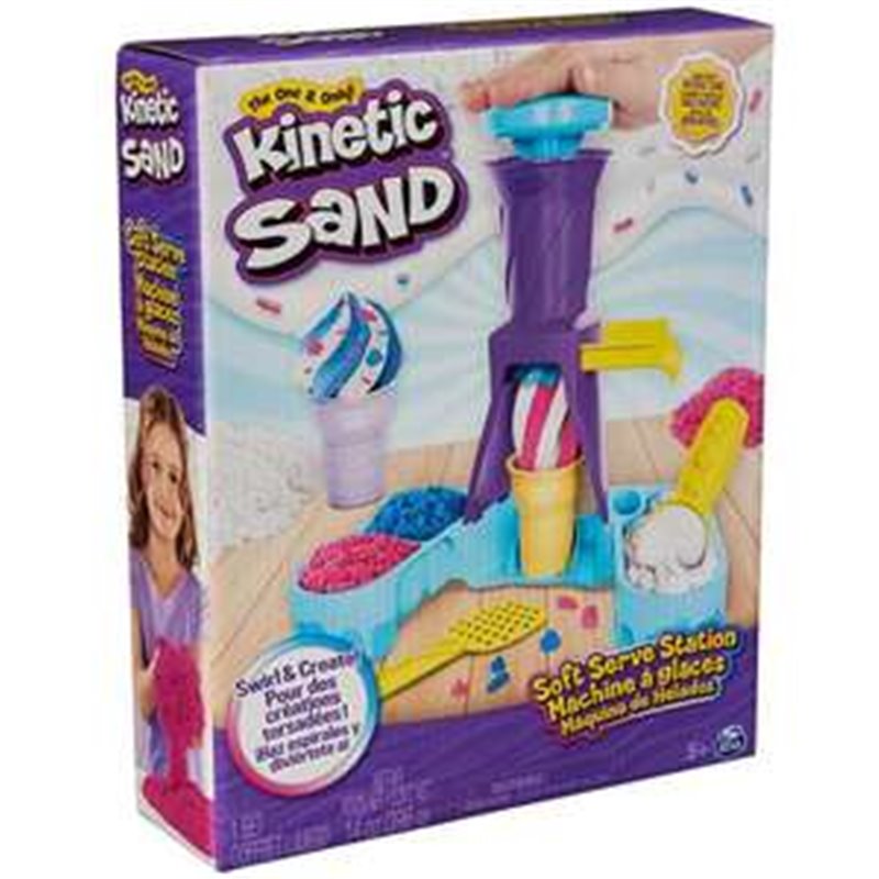 MÁQUINA DE HELADOS KINETIC SAND. INCLUYE 396 G DE ARENA (AZUL,ROSA Y BLANCA) 22,9X6,6X27,9 CM