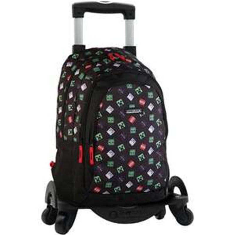 MOCHILA PRIMARIA  MINECRAFT TNT  + CARRO NEGRO T963 44 X 30 X 20 CM.