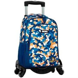 MOCHILA FORTNITE BLUE CAMO  ADAPTABLE. CARRO CON 4 RUEDAS GIRATORIAS. 42 X 32 X 20 CM.