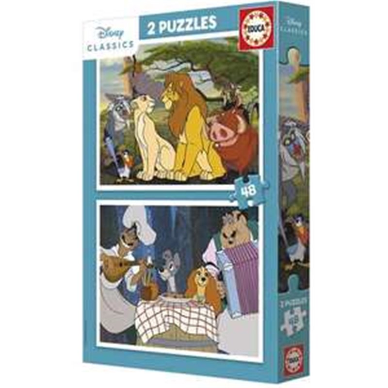 PUZZLE 2X48 PIEZAS ANIMALES DISNEY (LA DAMA Y EL VAGABUNDO Y EL REY LEÓN)