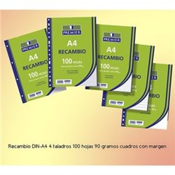 RECAMBIO A4 4 TALADROS CUADRICULADO X 100 H 90GR