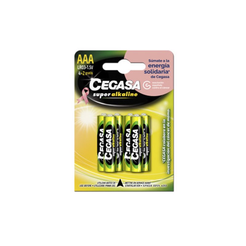 BLISTER 4+2 PILAS SUPER ALKALINAS LR03 - E92 (AAA) CANCER MAMA CEGASA 329057