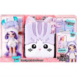 MINI MOCHILA PLAYSET + MUÑECA GATITA LILA NA! NA! NA! SURPRISE