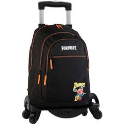 MOCHILA FORTNITE DURRR MOCHILA PRIMARIA DOBLE COMPARTIMENTO  + CARRO NEGRO T963 .  44 X 30 X 20 CM.