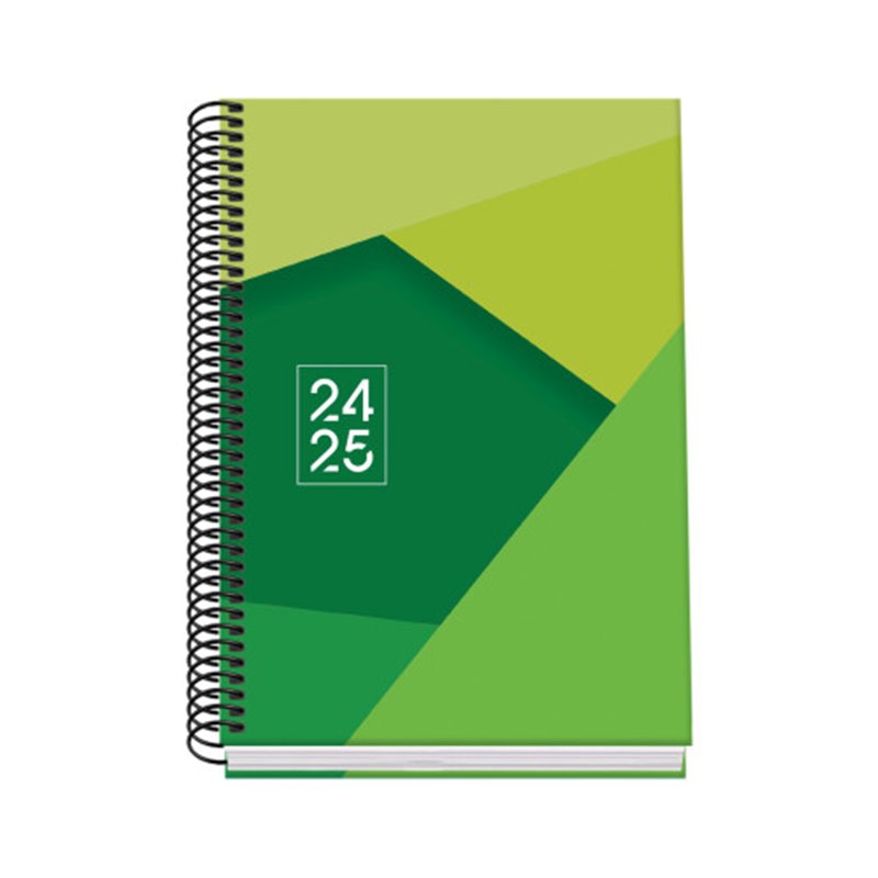 AGENDA ESCOLAR 2024-2025 TAMAÑO A5 TAPA CARTON FORRADO  DÍA PÁGINA TANGRAM BASIC VERDE DOHE 51742