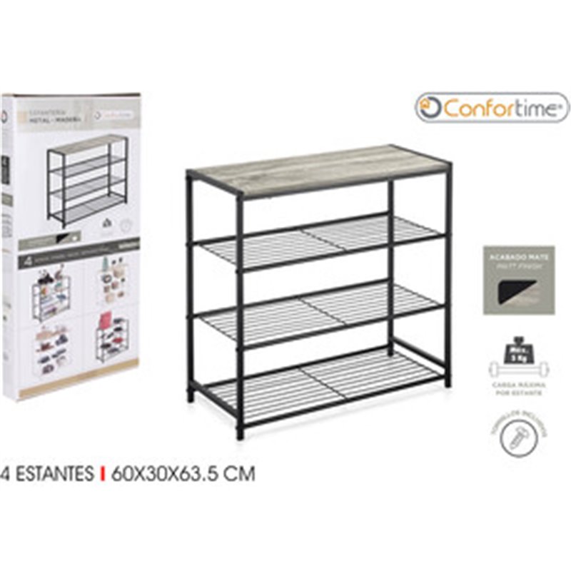 ESTANTERIA 4 NIVELES - METALMADERA NEGRA - CONFORTIME