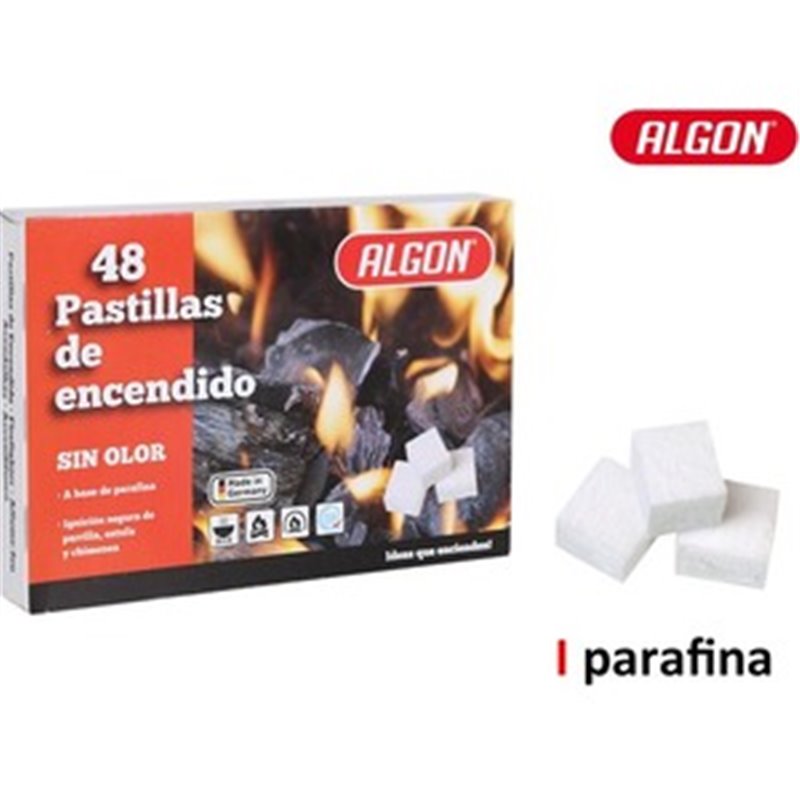 PASTILLA FUEGO PARAFINA S/OLOR 48PC ALGON