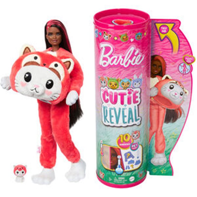 MUÑECA CHELSEA CUTIE REVEAL SERIE DISFRACES GATITO PANDA ROJO BARBIE