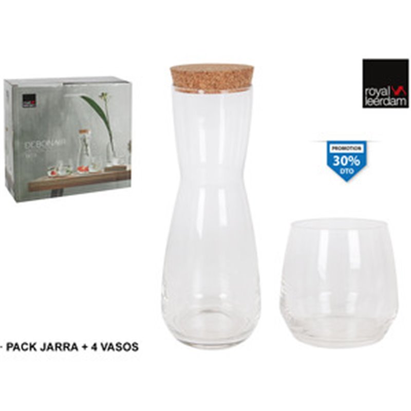 SET 4 VASOS + JARRA CON CORCHO DEBONAIR