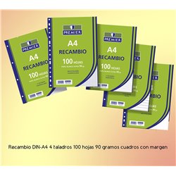 RECAMBIO A4 4 TALADROS CUADRICULADO X 100 H 90GR