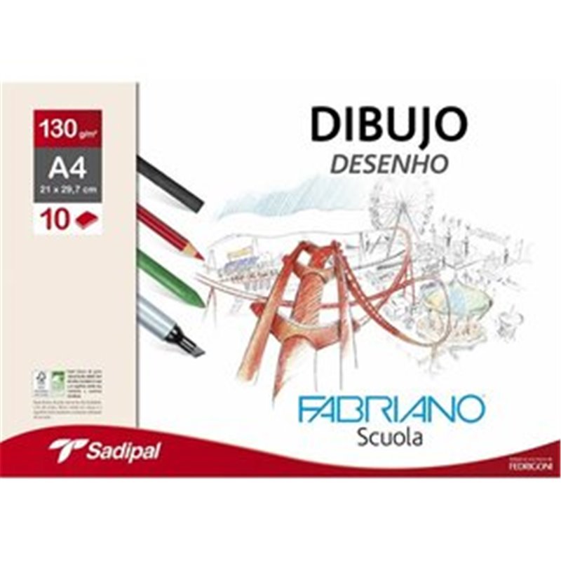 PACK 10 HOJAS A4 130G/M DIBUJO LISO FABRIANO