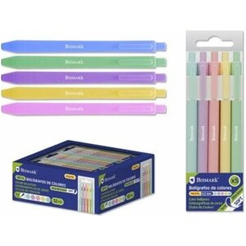 PACK 5 BOLIGRAFOS SOFT TINTA COLORES PASTEL 0.7MM