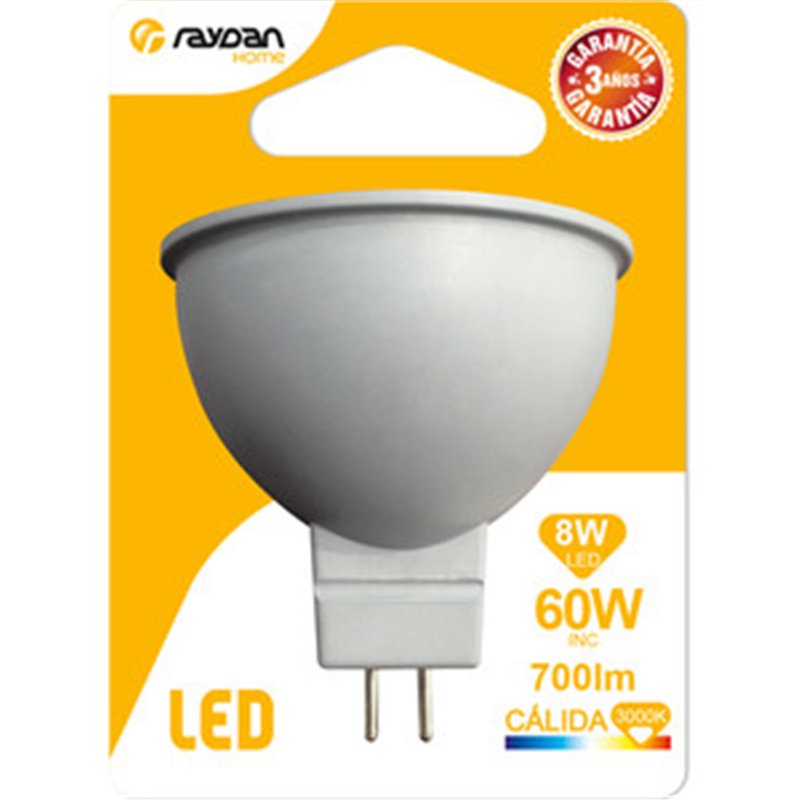 BOMBILLA LED SPOTLIGHT MR16 12V GU5.3 8W (60W) 700LM 3000K 15000H RAYDAN HOME BL.1