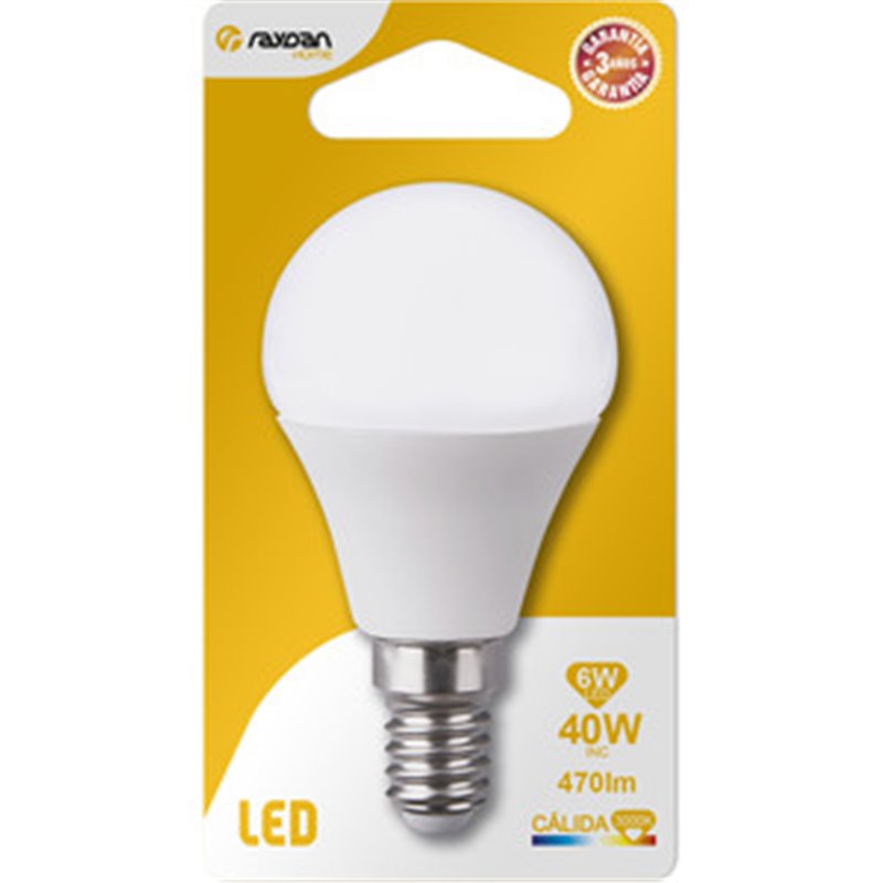 BOMBILLA LED ESFERICA G45 E14 6W (40W) 470LM 3000K 15000H RAYDAN HOME BL.1