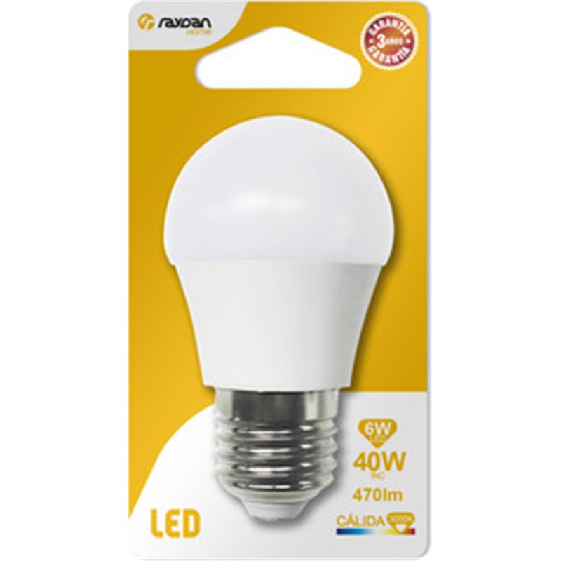 BOMBILLA LED ESFERICA G45 E27 6W (40W) 470LM 3000K 15000H RAYDAN HOME BL.1