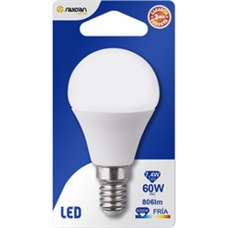 BOMBILLA LED ESFERICA G45 E14 7,4W (60W) 806LM 6000K 15000H RAYDAN HOME BL.1