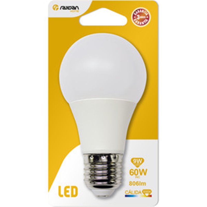 BOMBILLA LED ESTANDAR A60 E27 9W (60W) 806LM 3000K 15000H RAYDAN HOME BL.1