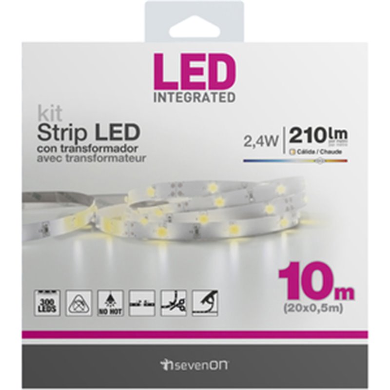 KIT TIRA LED 10M CALIDA 3000K CON TRANSFOMADOR RECORTABLE Y ENLAZABLE