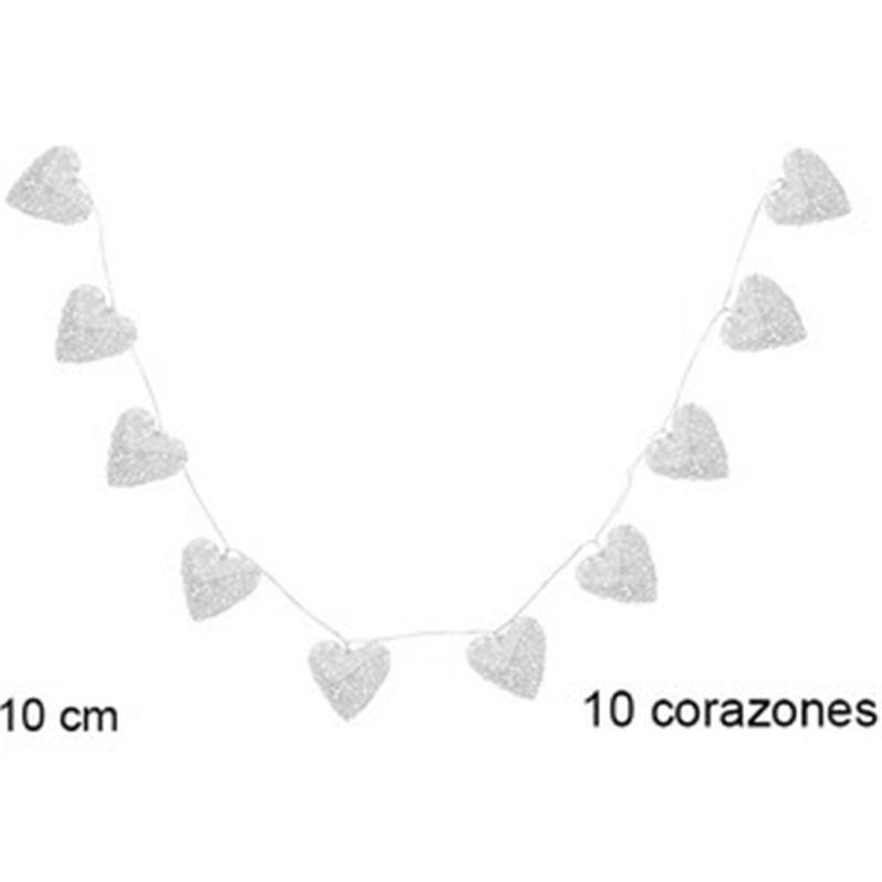 TIRA DE LUCES LED 10 CORAZONES 8CM 2AA