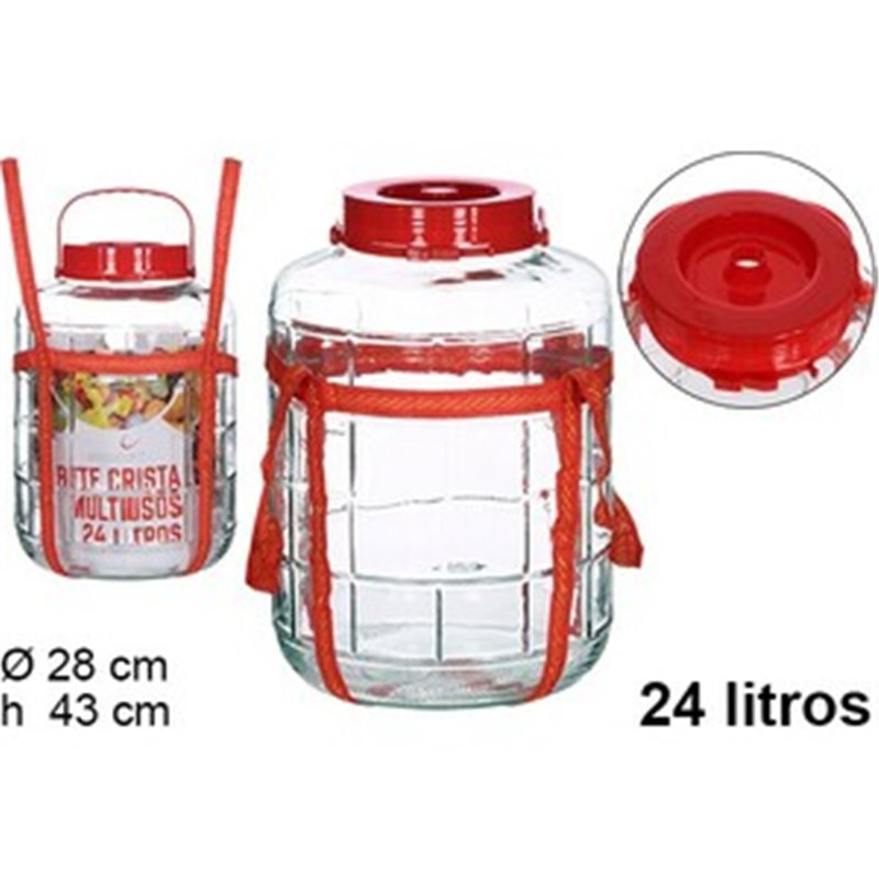 BOTE CRISTAL CON ASA ROJA 24 LITROS