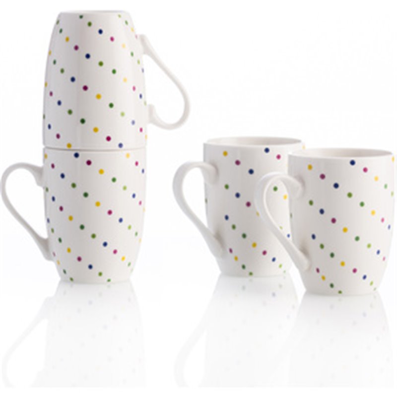 SET 4P MUGS 11CM 360ML NEW BONE CHINA DISEÑO PUNTOS DE COLORES CASA BENETTON