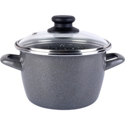 MAGEFESA K2 GRANSASSO OLLA 16 CON TAPA DE VIDRIO, ACERO ESMALTADO VITRIFICADO GRIS