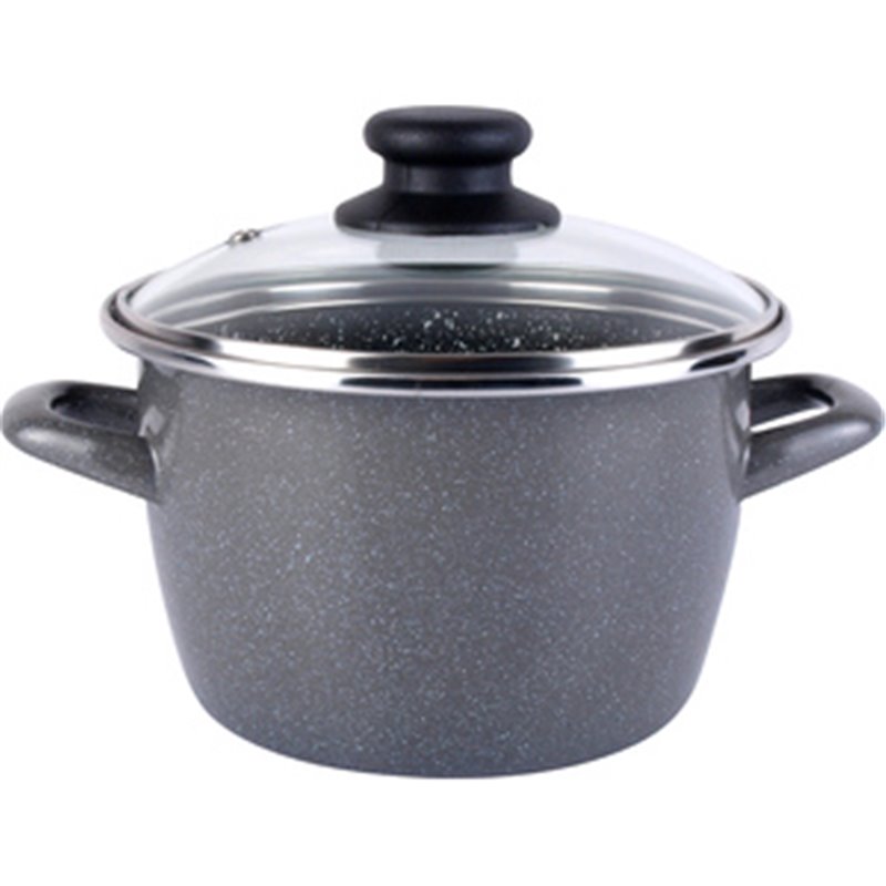 MAGEFESA K2 GRANSASSO OLLA 16 CON TAPA DE VIDRIO, ACERO ESMALTADO VITRIFICADO GRIS