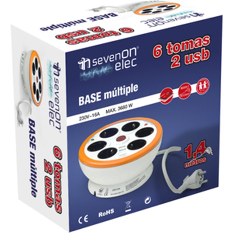 BASE MULTIPLE SOBREMESA 6 TOMAS C/INT Y 2 TOMAS USB