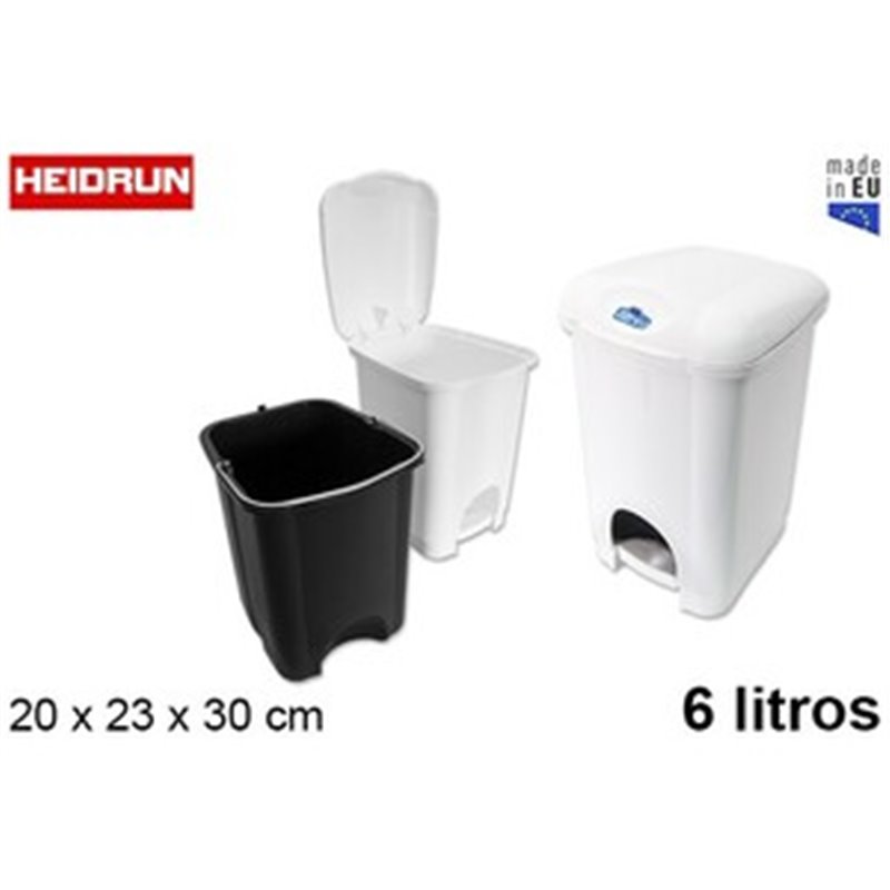 PAPELERA PLASTICO CON PEDAL BLANCA HEIDRUN 6 LITROS