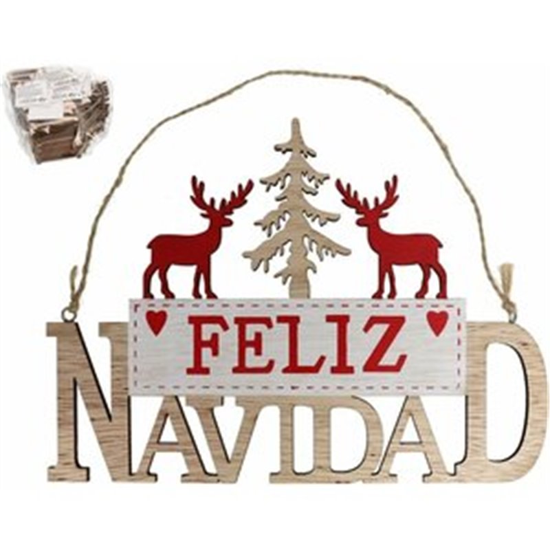 CARTEL FELIZ NAVIDAD DEC. RENOS 20X14 CM