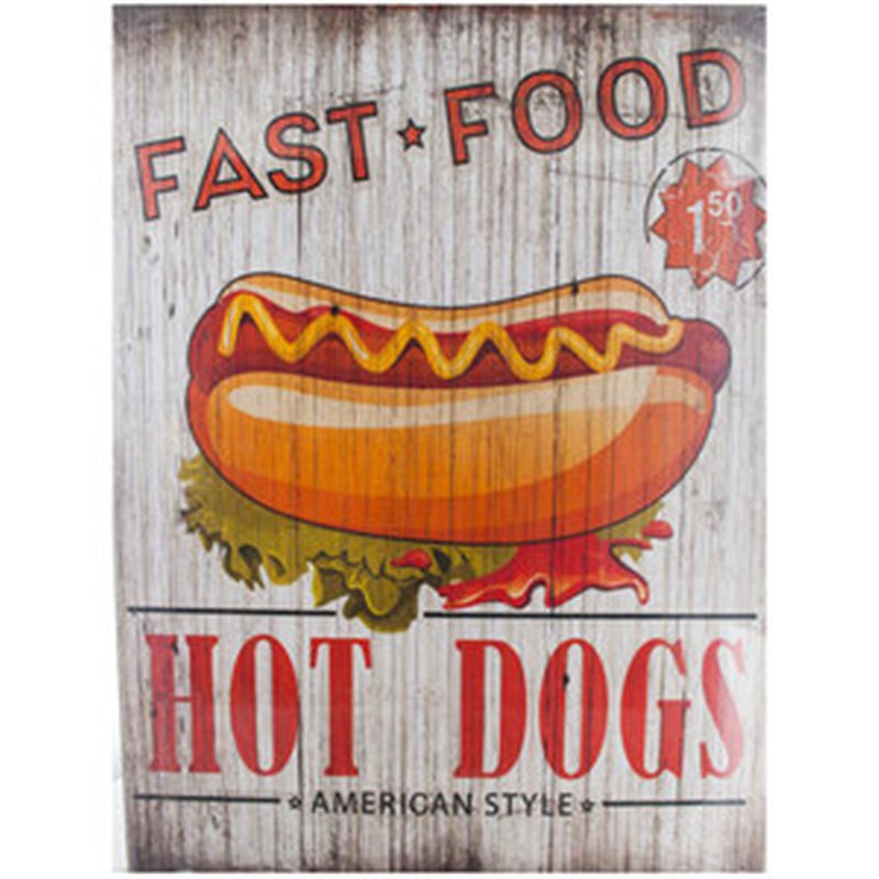 FAST FOOD HOT DOGS CUADRO DE MADERA