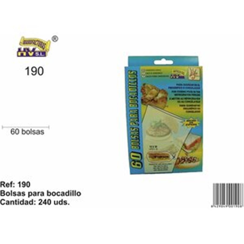 BOLSAS BOCADILLO PLASTICO 15X30CM 60 UDS