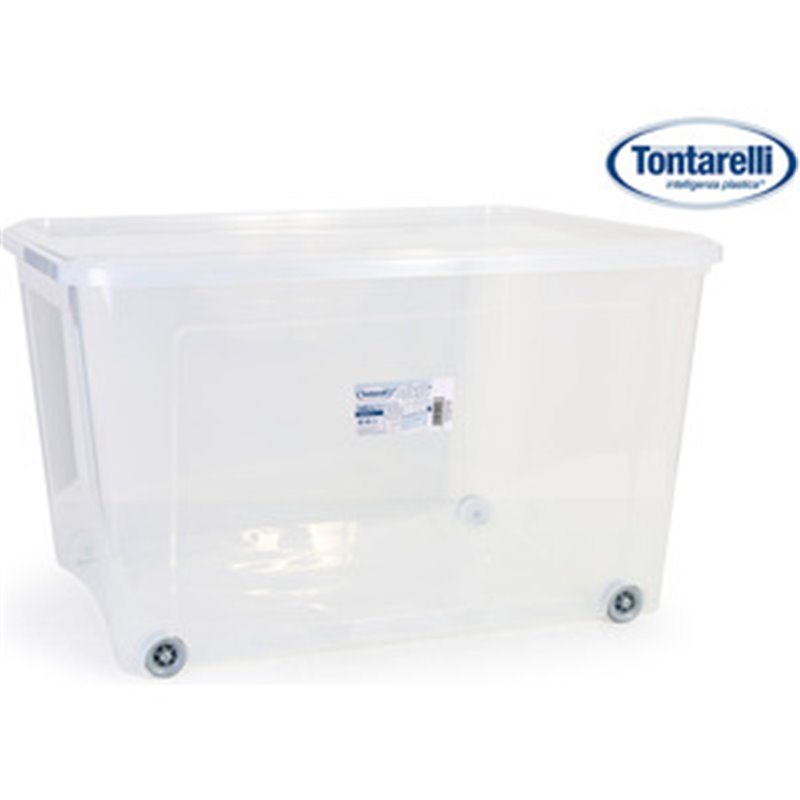 CAJA ALMACENAJE 145 L C/TAPA Y RUEDAS COMBI TRANSPARENTE