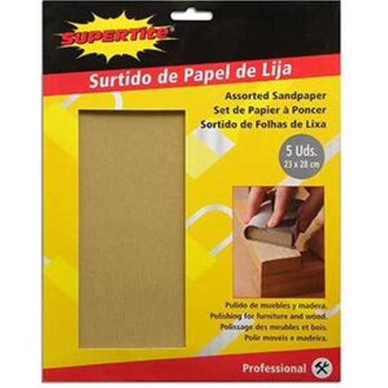 SURTIDO DE PAPEL DE LIJA 23X28CM - 5 UDS