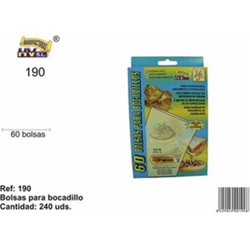 BOLSAS BOCADILLO PLASTICO 15X30CM 60 UDS