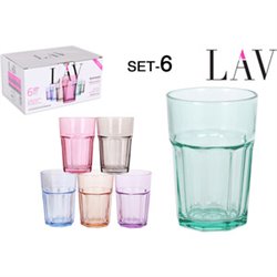 SET 6 VASOS REFRESCO 365CC COLORES PASTEL