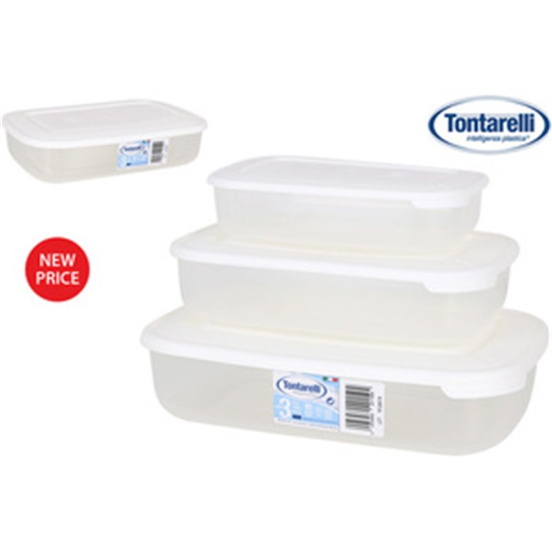 SET 3 FIAMBRERAS RECTANGULARES 1L/2L/3L FAMILY TRANSPARENTE/CREMA