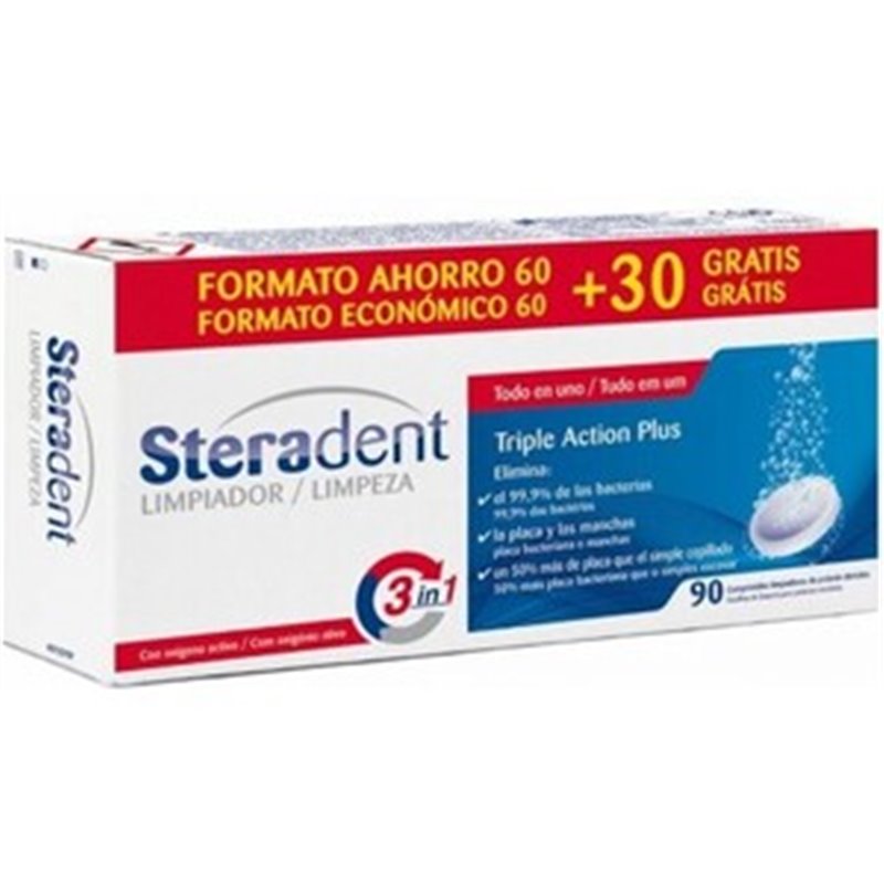 STERADENT TRIPLE ACCION PLUS LIMPIEZA PROTESIS DENTAL (60+30 COMPRIMIDOS)