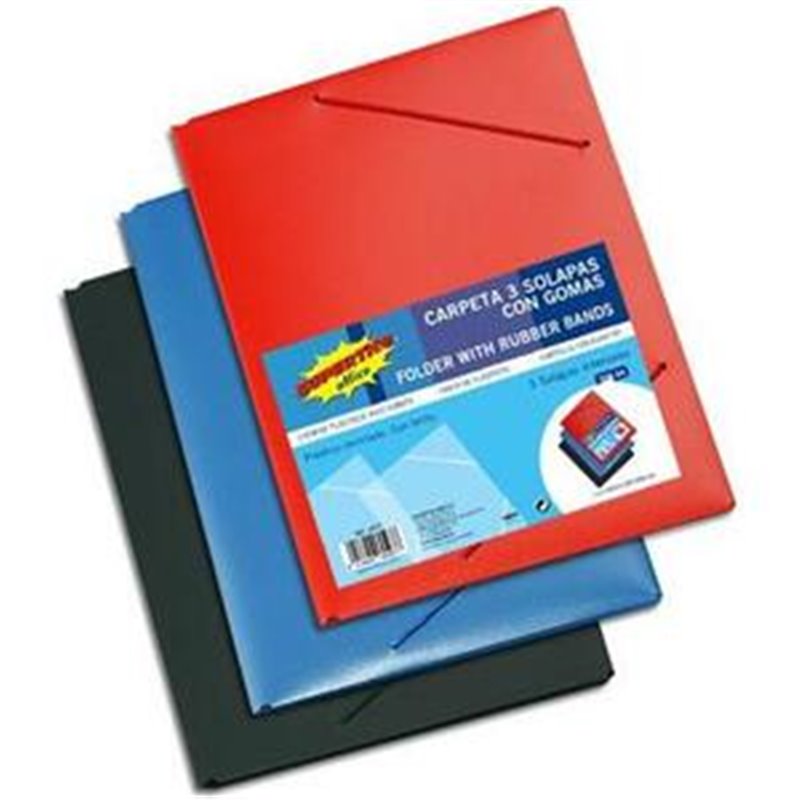 CARPETA FLEXIBLE CON GOMAS Y 3 SOLAPAS - COLORES SURTIDOS