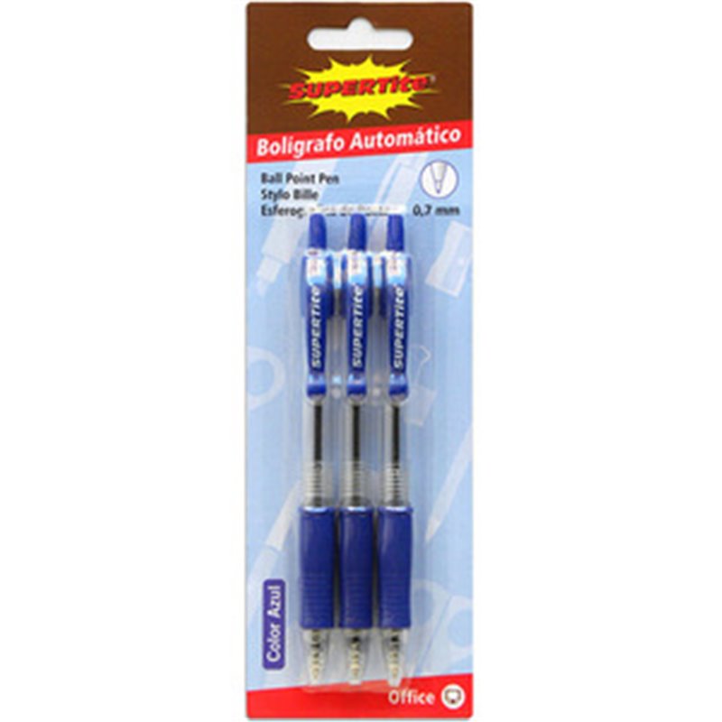 BOLÍGRAFOS BALL PEN 0,7MM AZUL - 3UDS