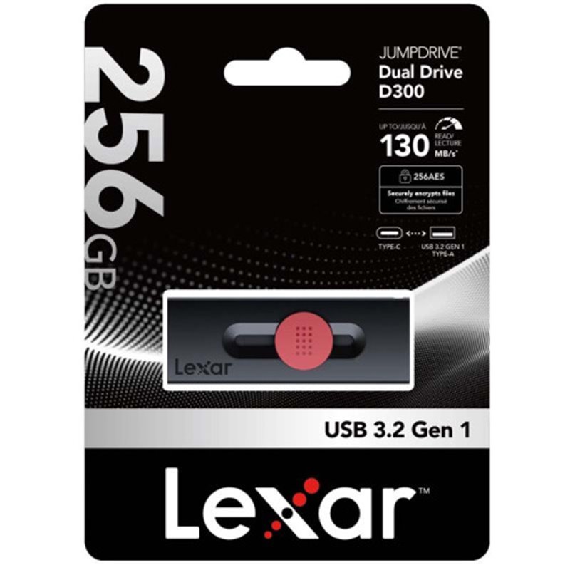 LEXAR 256GB DUAL TYPE-C AND TYPE-A USB 3.2 FLASH DRIVE, UP TO 130MB/S READ