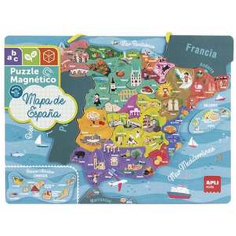 PUZZLE MAGNÉTICO MAPA DE ESPAÑA 40X30 CM CON 50 PIEZAS MAGNÉTICAS