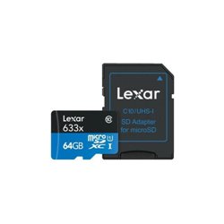 LEXAR 64GB HIGH-PERFORMANCE 633X MICROSDXC UHS-I, UP TO 100MB/S READ 45MB/S WRITE C10 A1 V30 U3